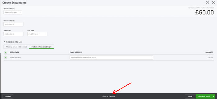 Sending a statement - step 4